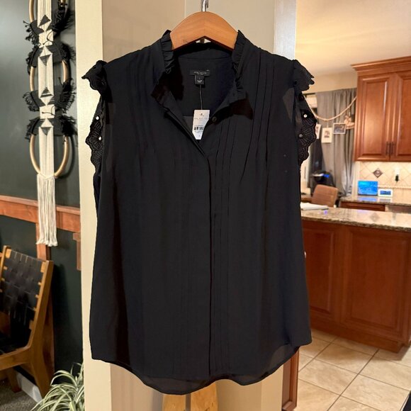New With Tags Black Ann Taylor Factory Button Down Blouse Top - Picture 1 of 4